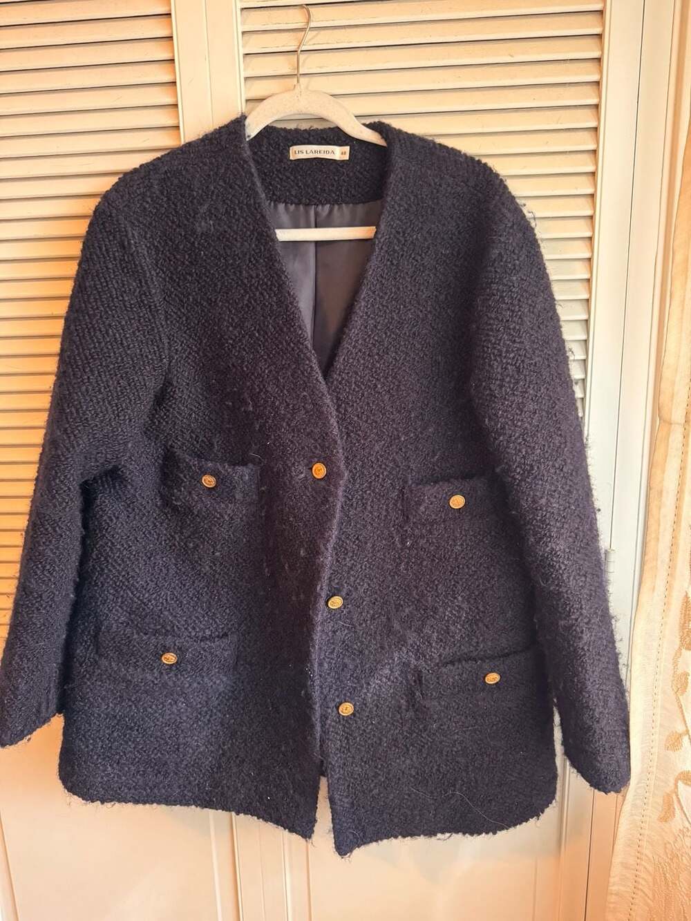 Lis Lareida Leandra Boucle Wool Jacket With Gold Buttons Size 40